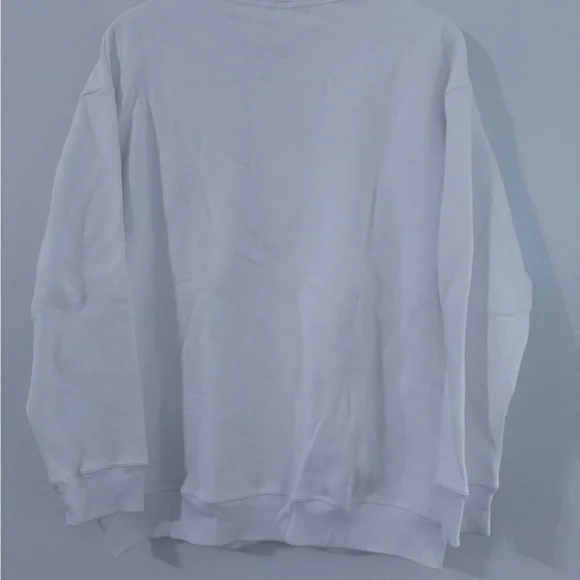 NWOT STAUD Crudités Slogan White Sweatshirt with Blue Print and Pin. - Picture 5 of 7